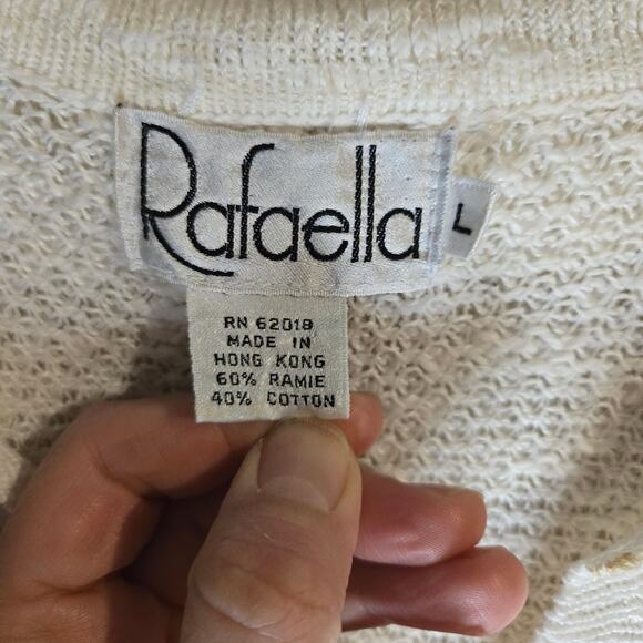 Rafaella Large Cream Knit See-through Polo Top [0217] - Picture 5 of 7